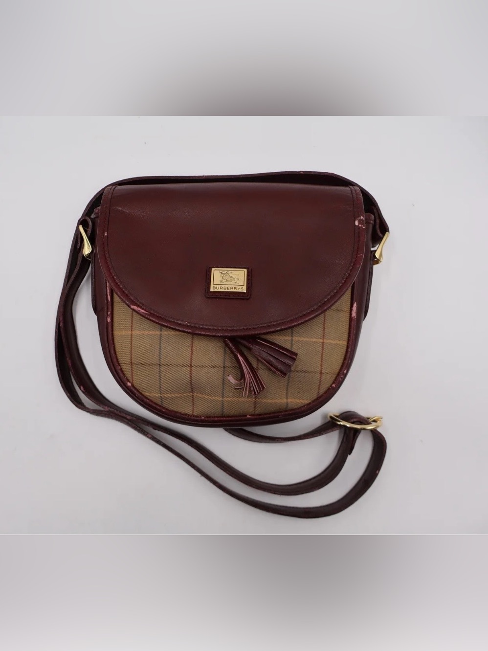 Authentic Vintage Burgundy Nova Check Mini Crossbody Bag